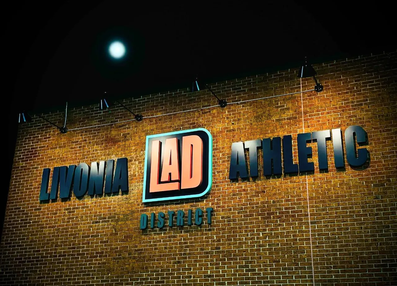 The Livonia Athletic District sign inside the facility